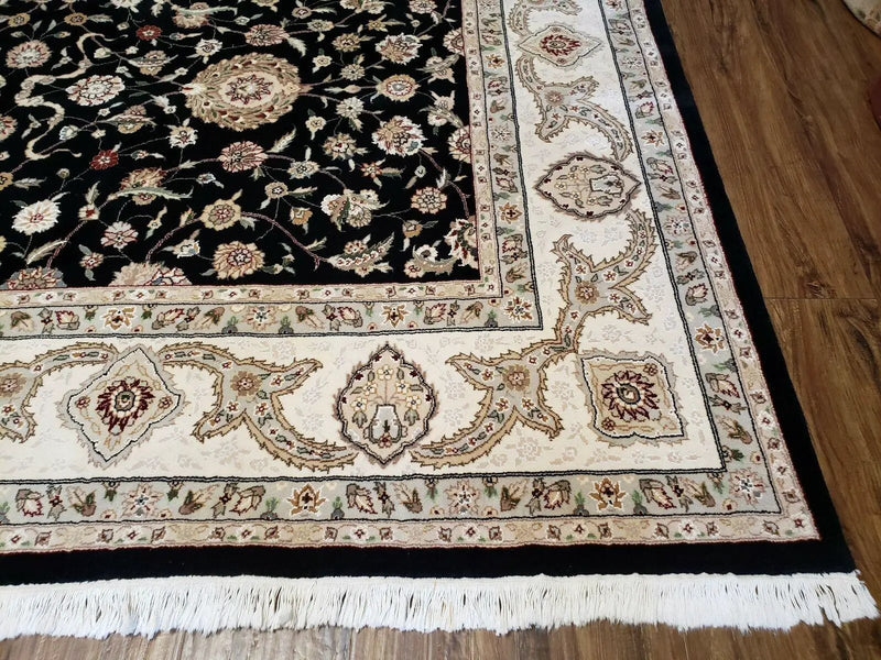 8' 5" X 11' 6" Vintage Handmade Oriental Floral Wool Rug Silk Accent Black Nice by Jewel Rugs