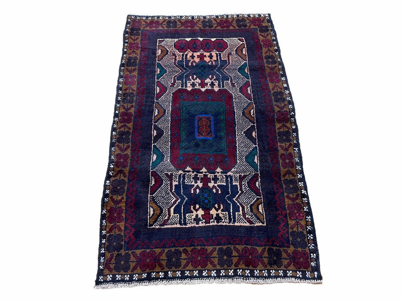 3 X 5 Vintage Handmade Tribal Wool Rug Balouchi Rug Afghan Rug Red Beige Nice by Jewel Rugs