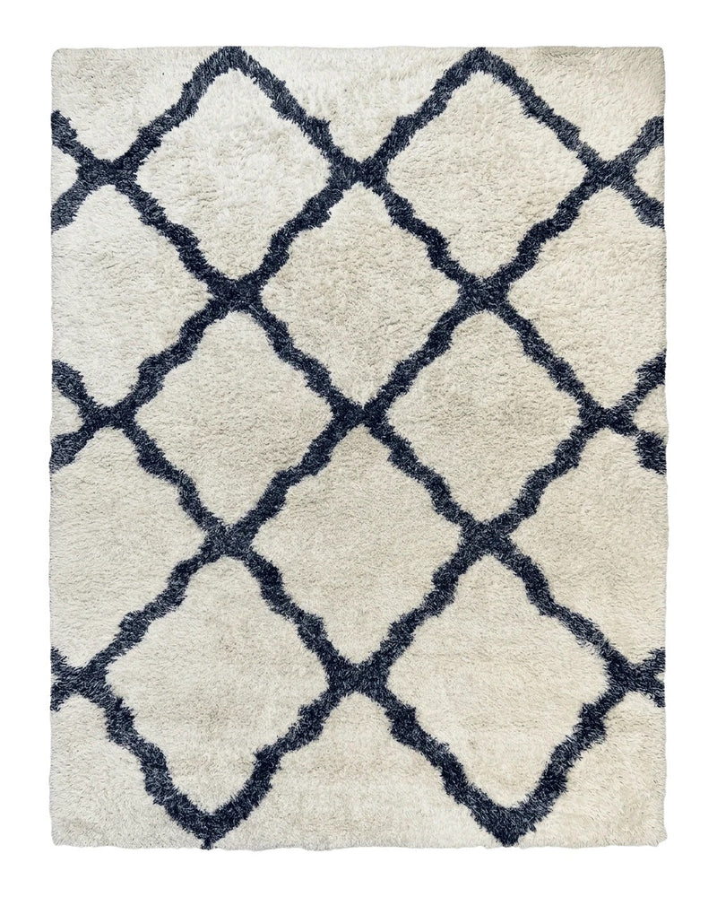Modern Shag Rug 9x12, Ivory and Dark Blue, Diamond Pattern, Soft, Room Sized, Contemporary Rug, Plush by Jewel Rugs