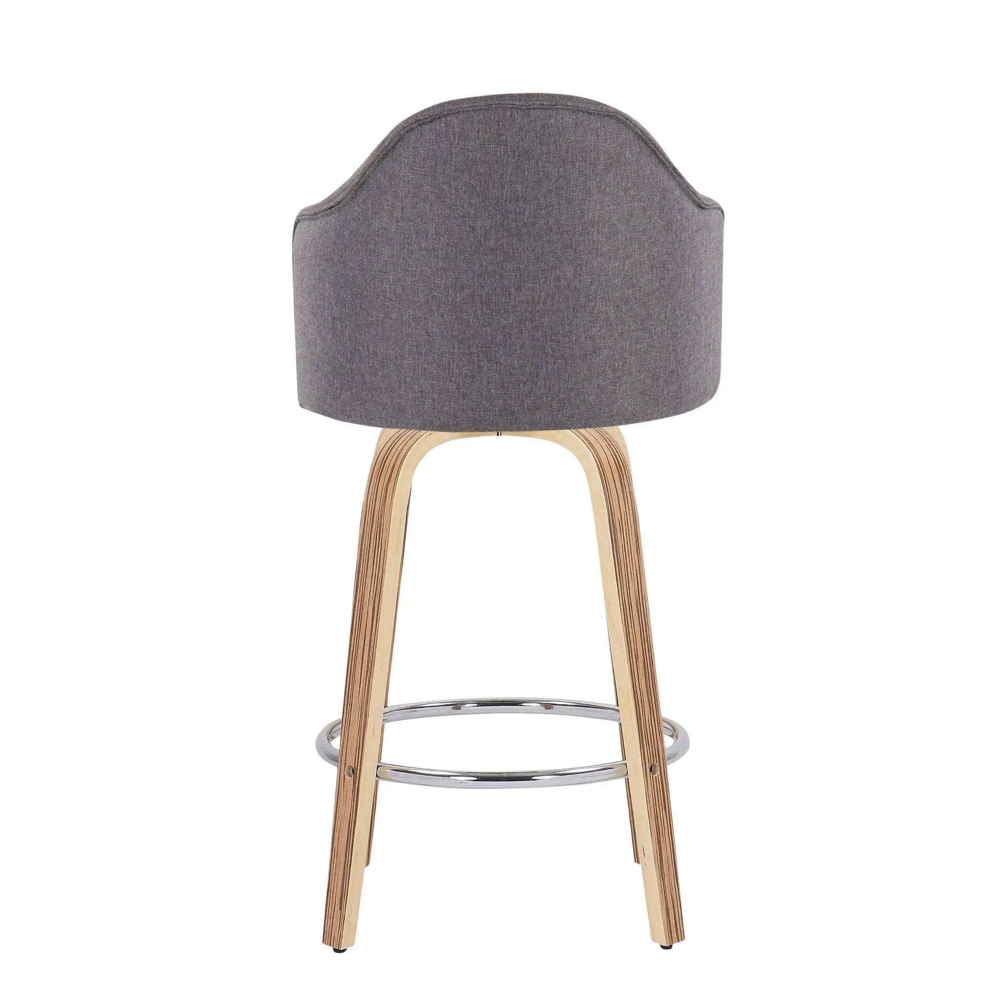 Ahoy - Mid-Century Modern Fixed Height Counter Stool With Zebra Legs / Round Chrome Footrest (Set of 2) - Gray by HouseOfZazla
