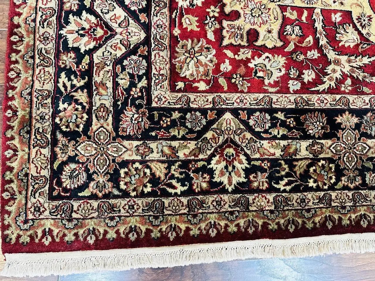 Indo Persian Rug 8x10, Red Vintage Wool Traditional Carpet, Floral, Handmade by Jewel Rugs