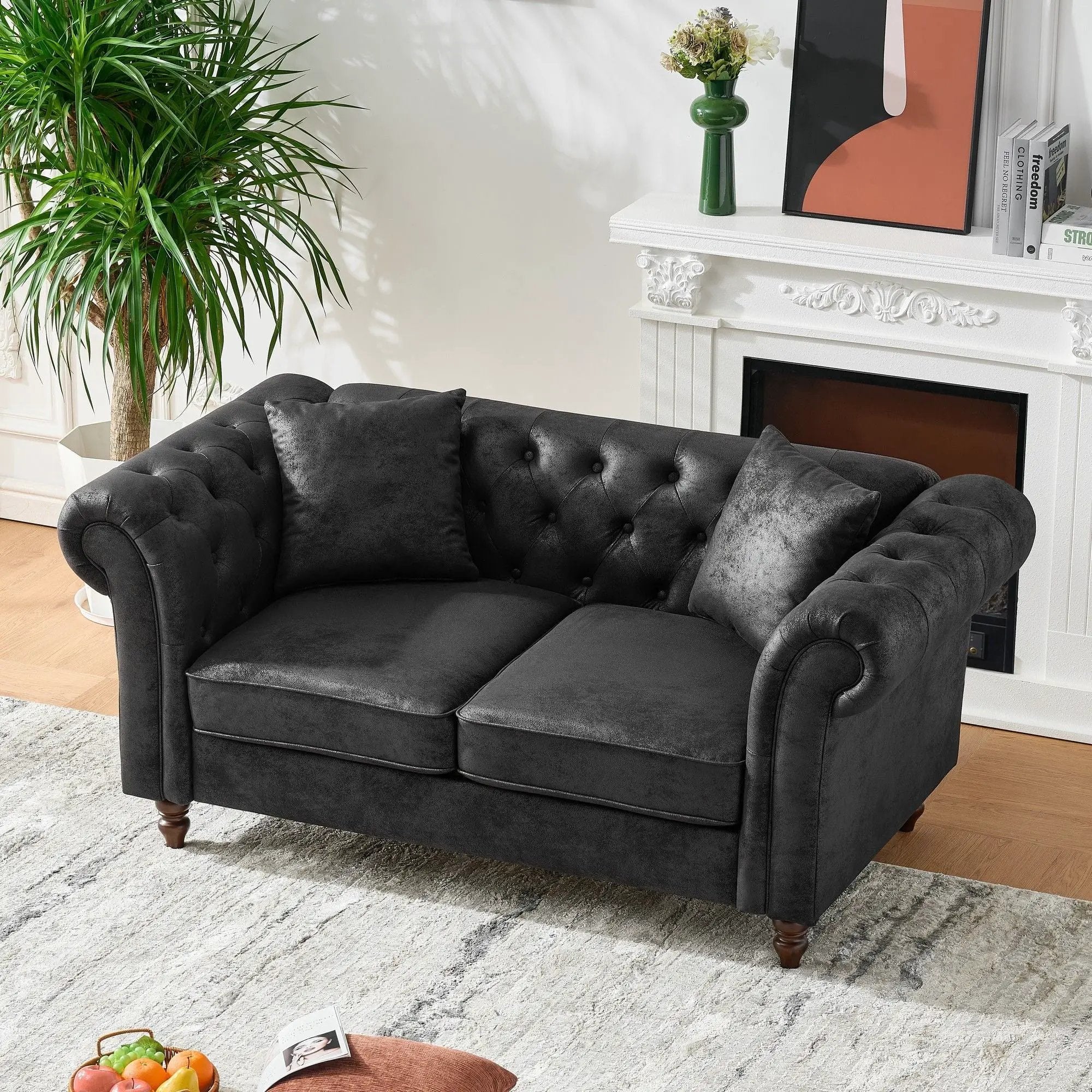 Chesterfield Loveseat, High Tech Fabric Roll Armrest by HouseOfZazla