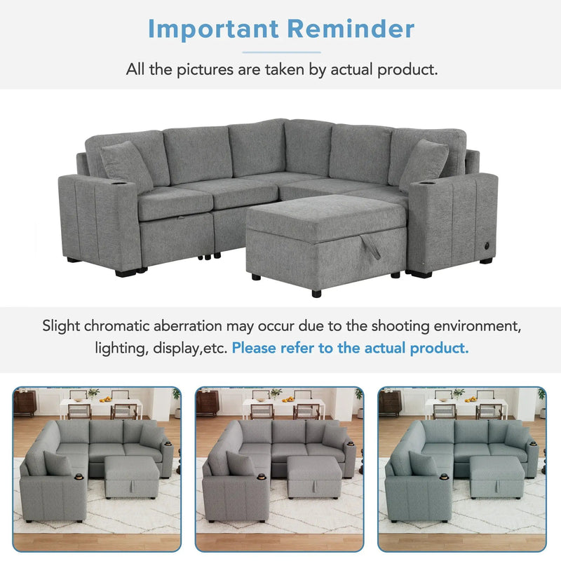 Sectional Sofa Convertible Pull-Out Sofa Bed With A Movable Storage Ottoman For Living Room by HouseOfZazla