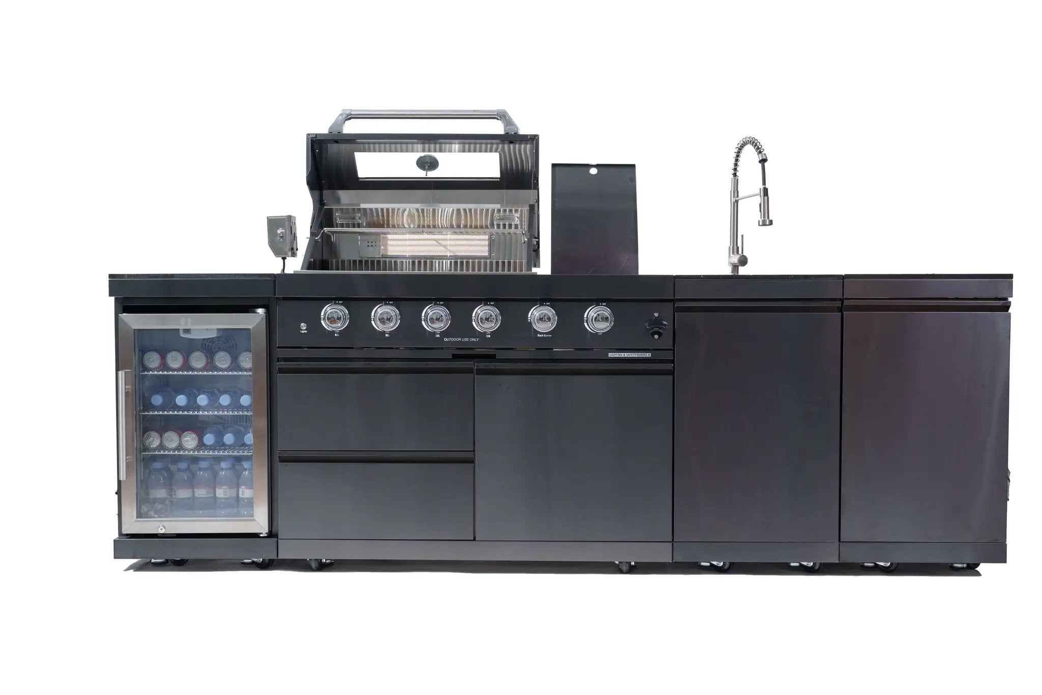 NG 104" 4-Burner 72,000 BTU Black Outdoor Kitchen Island Grill + Rotisserie Kit by Chery Industrial
