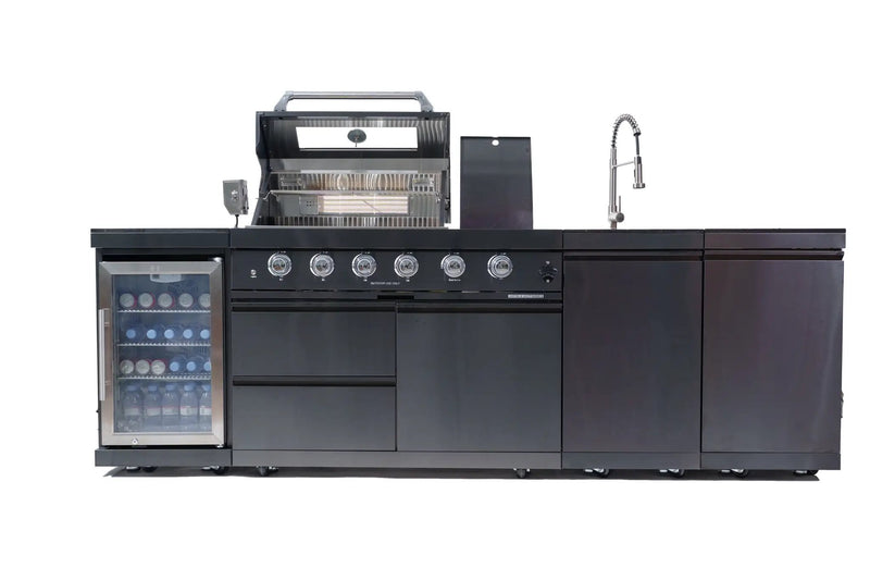 NG 104" 4-Burner 72,000 BTU Black Outdoor Kitchen Island Grill + Rotisserie Kit by Chery Industrial