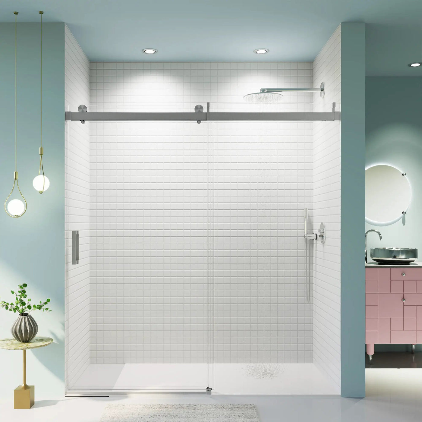 Frameless Sliding Shower Door With Soft- Close, 3 / 8" Tempered Glass by HouseOfZazla