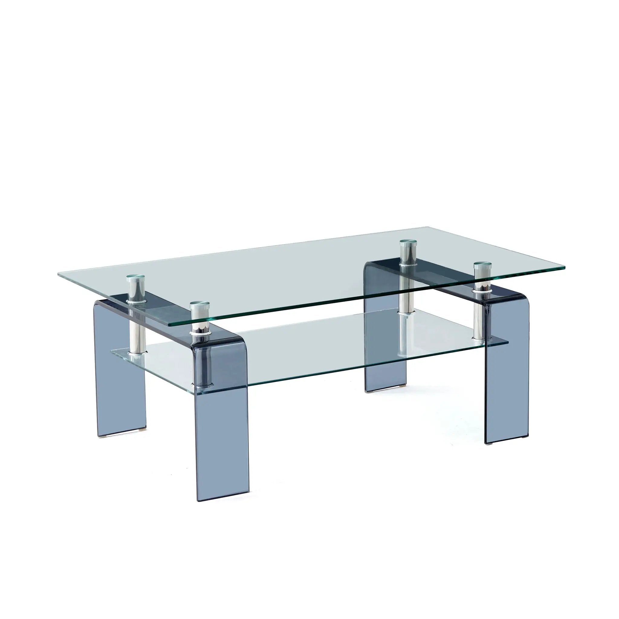 Modern Tempered Glass Coffee Table With 2 Tier Storage For Living Room by Unique Piece Furniture