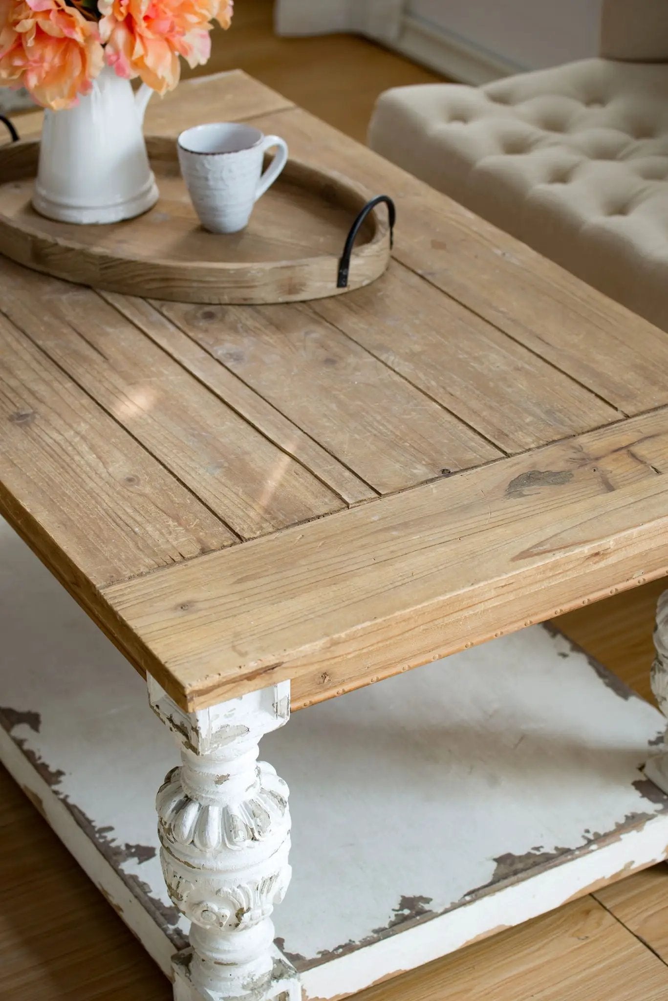 Rectangle Coffee Wooden Coffee Table, French Country Coffee Table - Brown / Antique White by Unique Piece Furniture