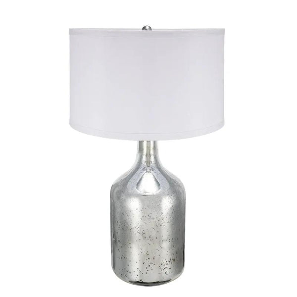 Silver Round Table Lamp with White Fabric Shade