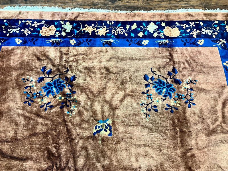 Antique Chinese Wool Rug 9x12, Large Peking Carpet, Handmade, Nichols Rug by Jewel Rugs