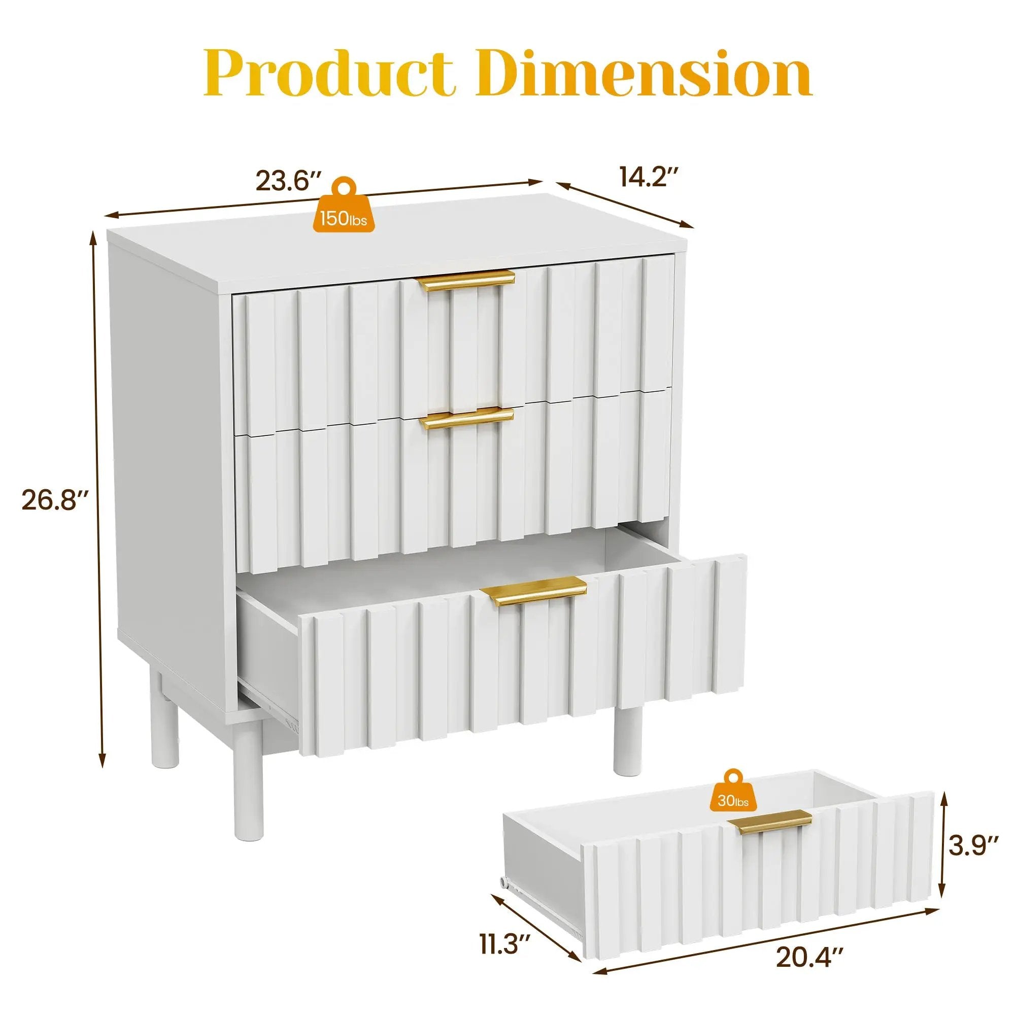 3 Drawer Dresser with Fluted Panel Design by HouseOfZazla