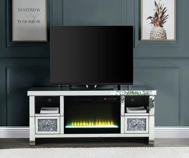 Noralie - 26" TV Stand With Fireplace - Mirrored & Faux Diamonds by Unique Piece Furniture