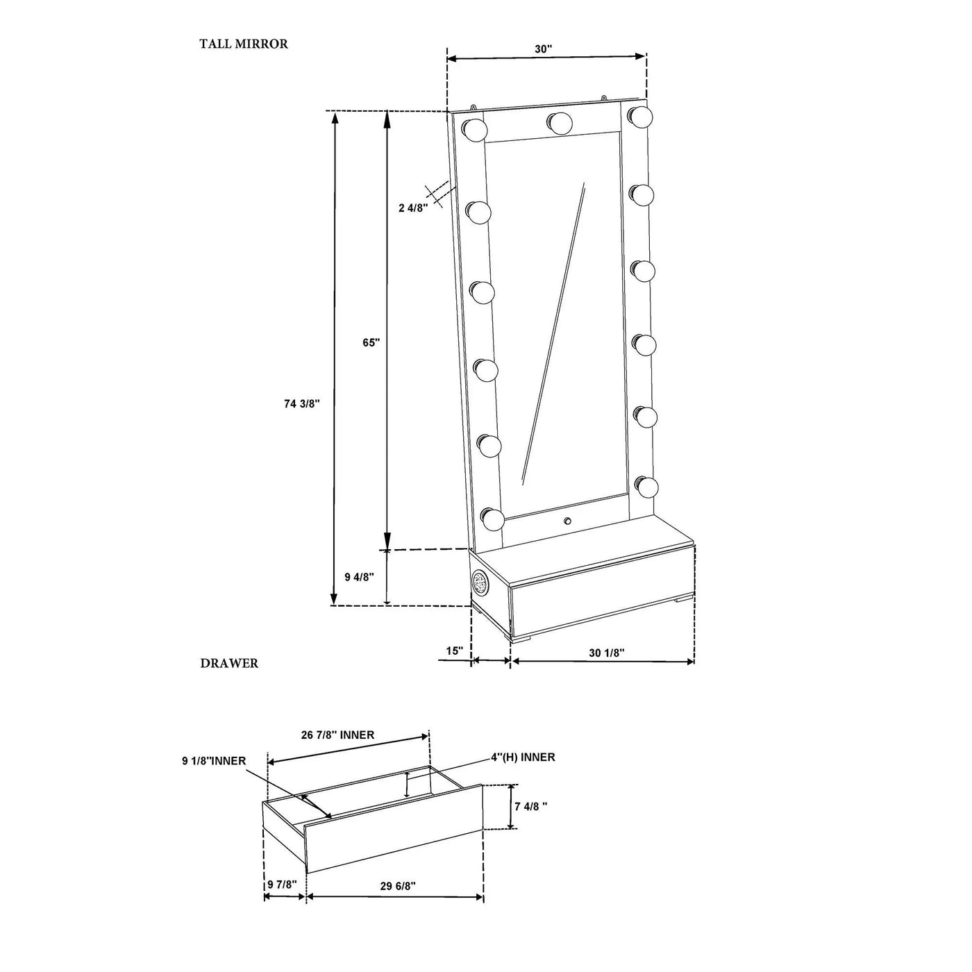 Elisa - Narrow Tall Mirror With Speaker And Drawer by HouseOfZazla
