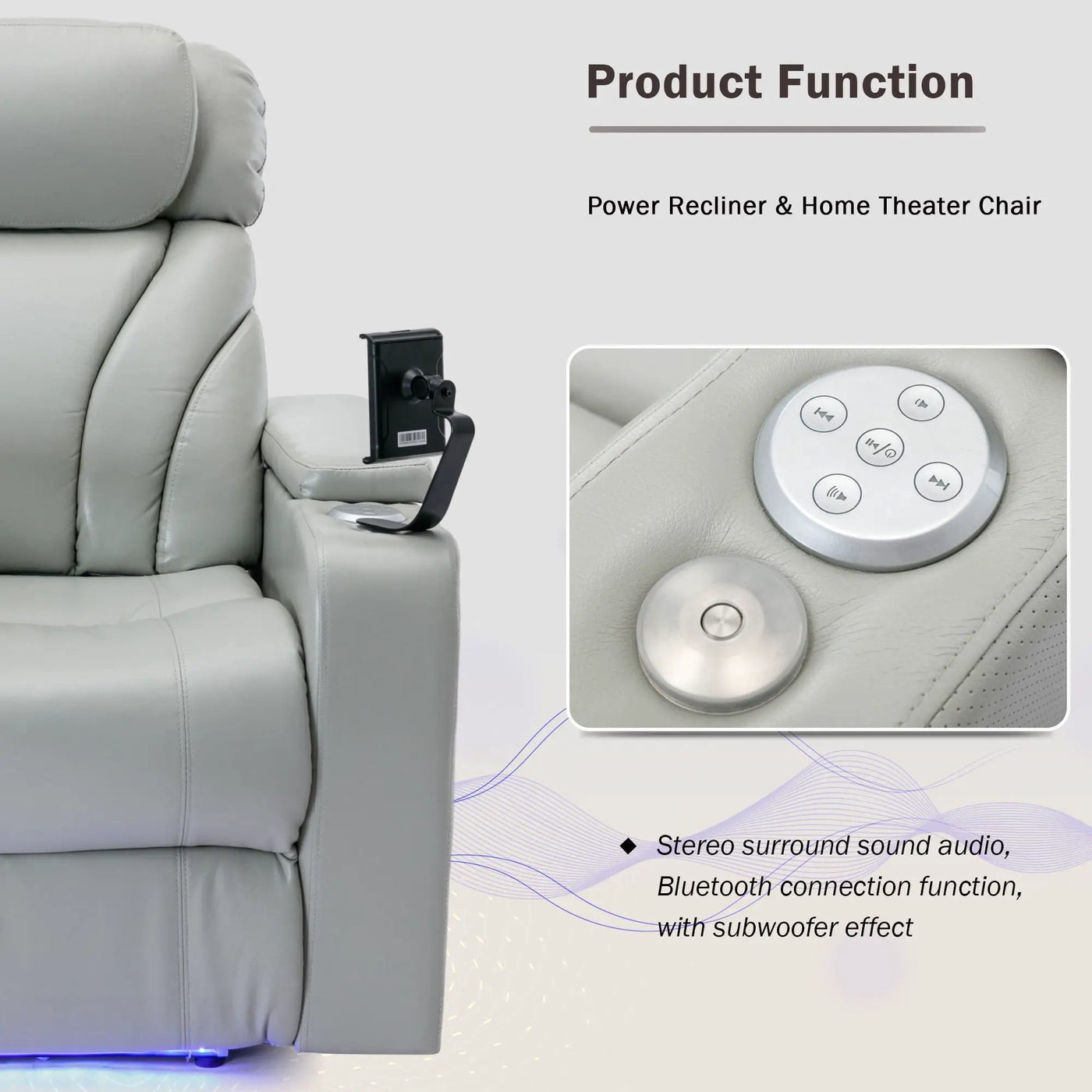 Power Motion Recliner Electric Power Recliner With USB Charging Port, Hidden Arm Storage, Convenient Cup Holder And tooth Speaker by Unique Piece Furniture