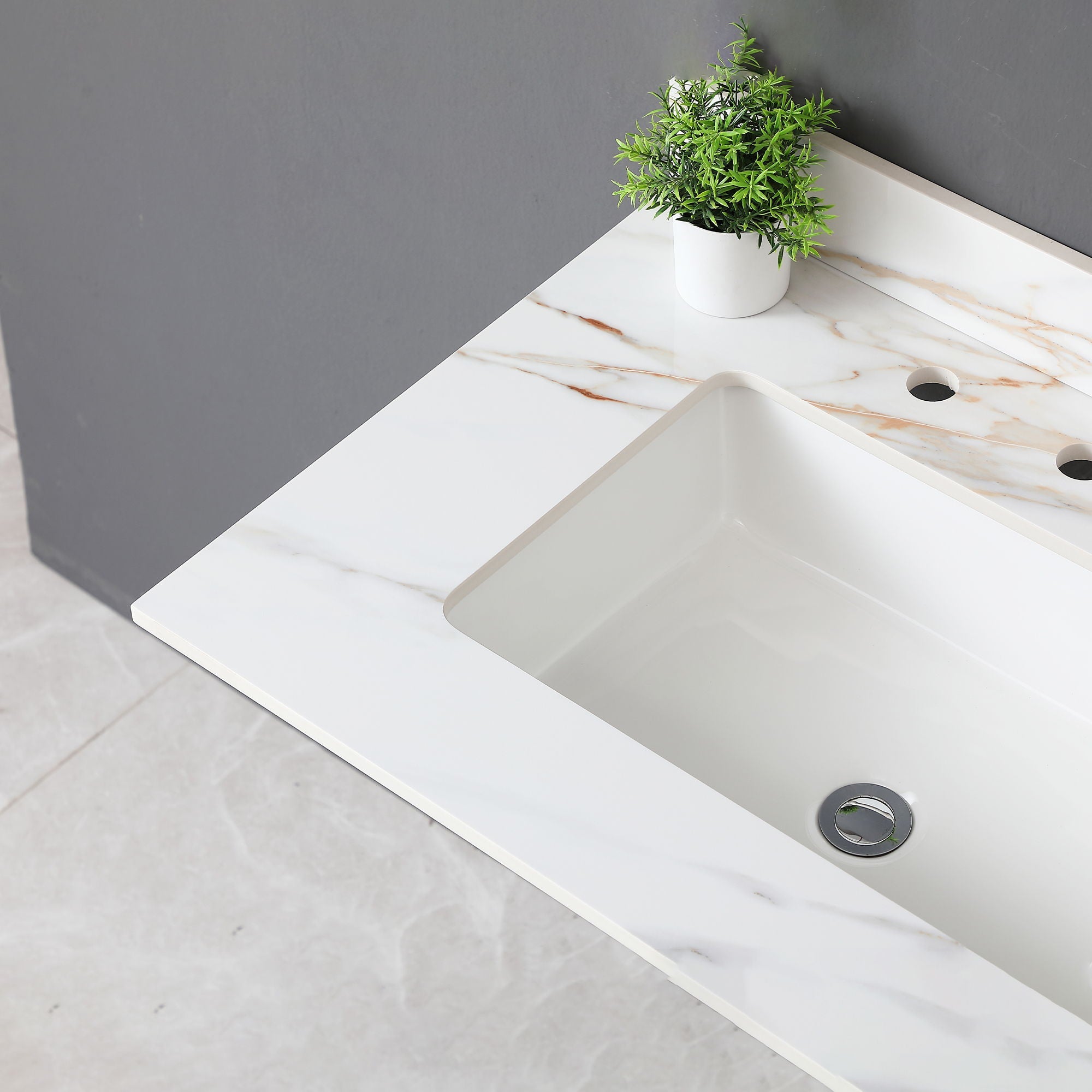 Vanity Top With Undermount Sink And Backsplash, Sintered Stone by HouseOfZazla