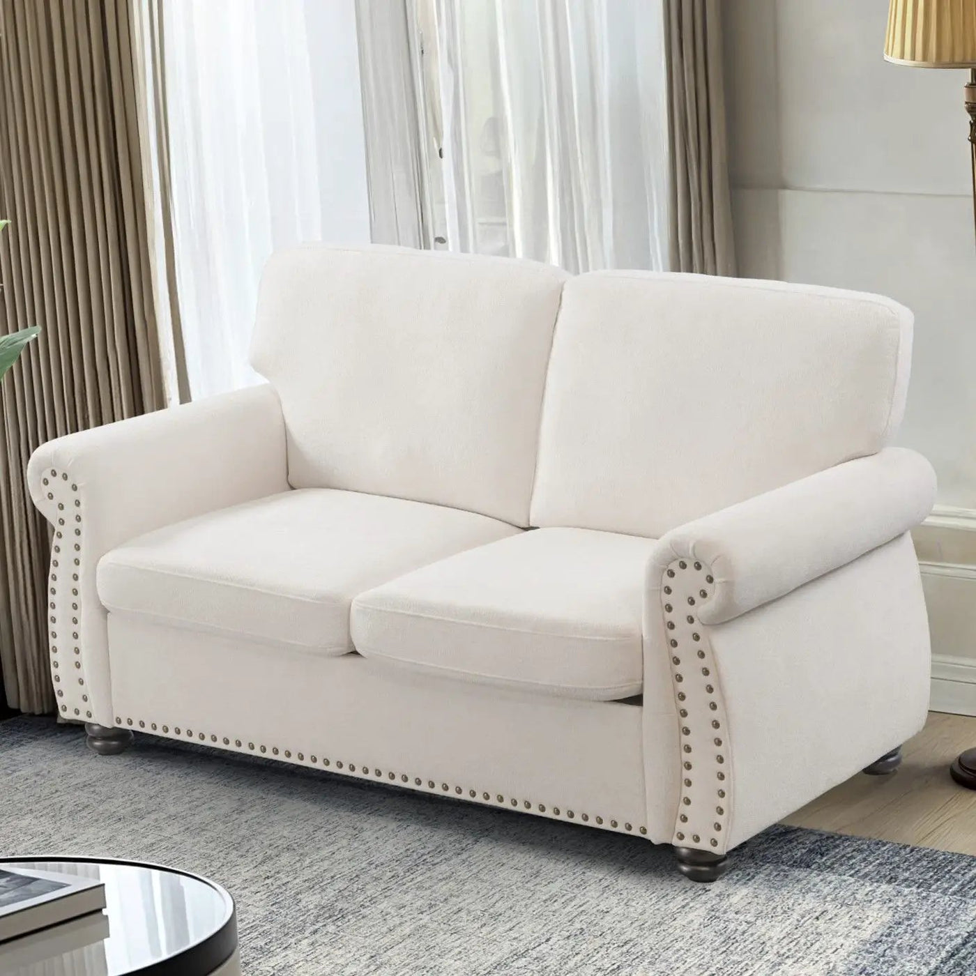 Soft Loveseat, Upholstered 2 Seater Couch, Loose Back Cushions And Turned Legs by Unique Piece Furniture