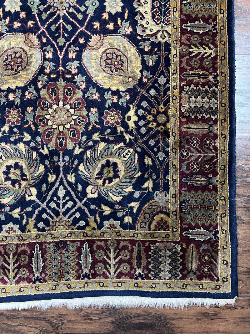 Indo Persian Runner 2.8 x 18, Long Skinny Hallway Wool Runner Rug, Hand Knotted Vintage Floral Allover Traditional Runner Dark Blue Burgundy by Jewel Rugs