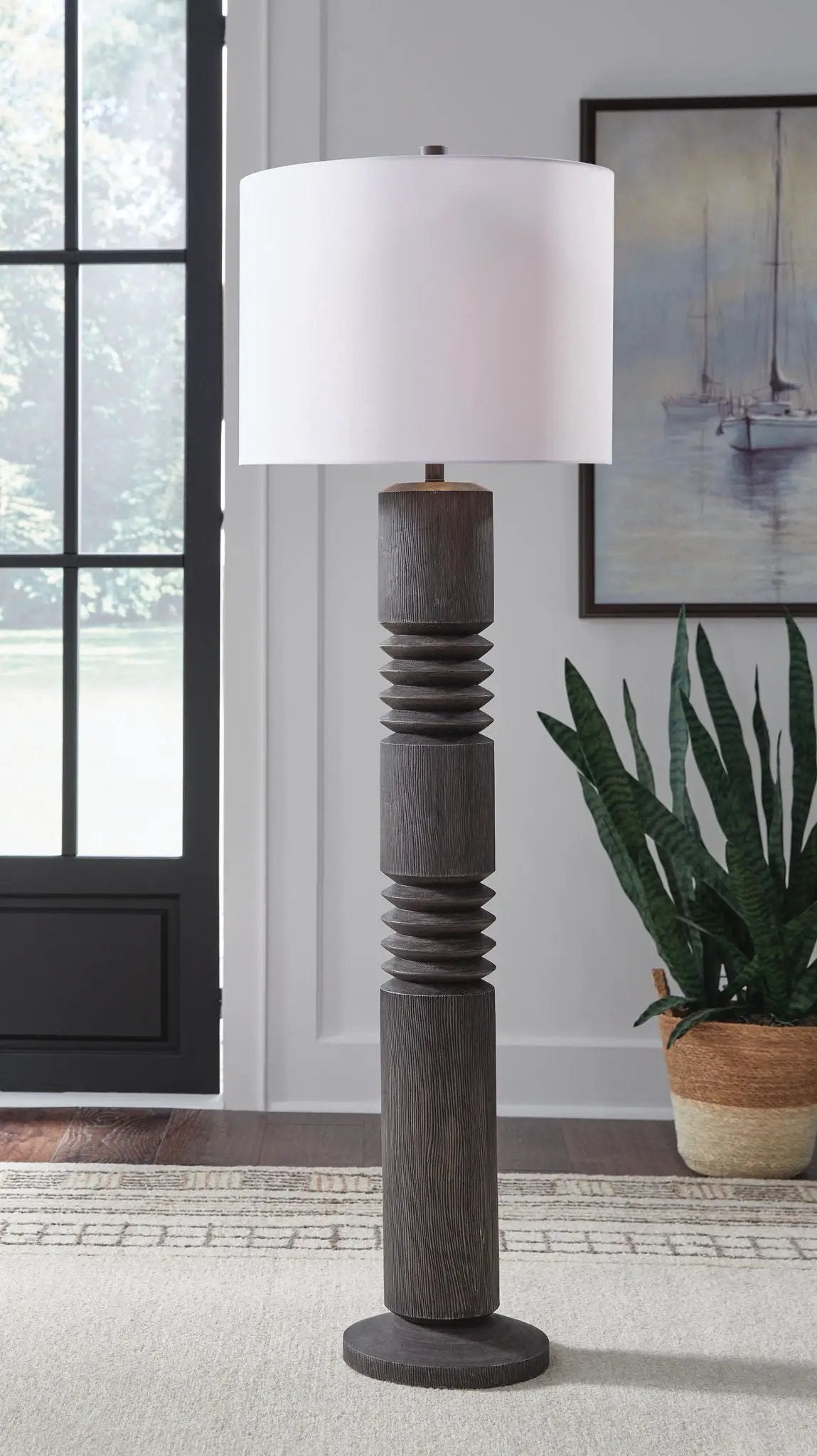 Fainwell - Poly Floor Lamp - Distressed Black by Unique Piece Furniture