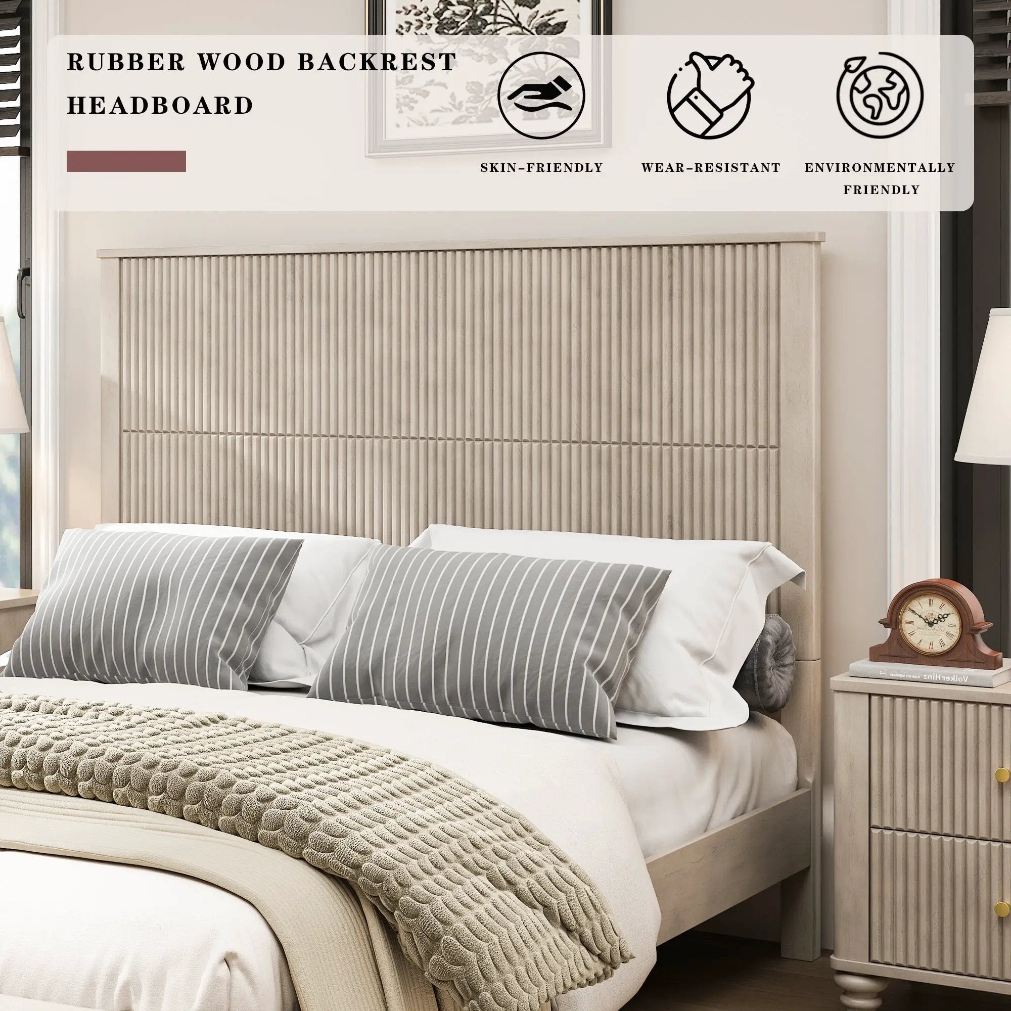 Solid Wood Queen Platform Bed Frame with Tall Headboard by HouseOfZazla