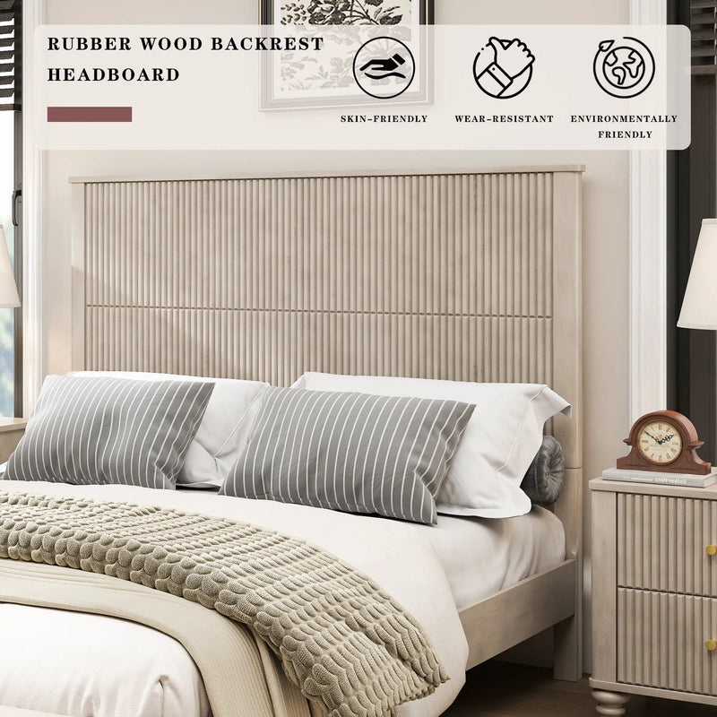 Solid Wood Queen Platform Bed Frame with Tall Headboard by HouseOfZazla