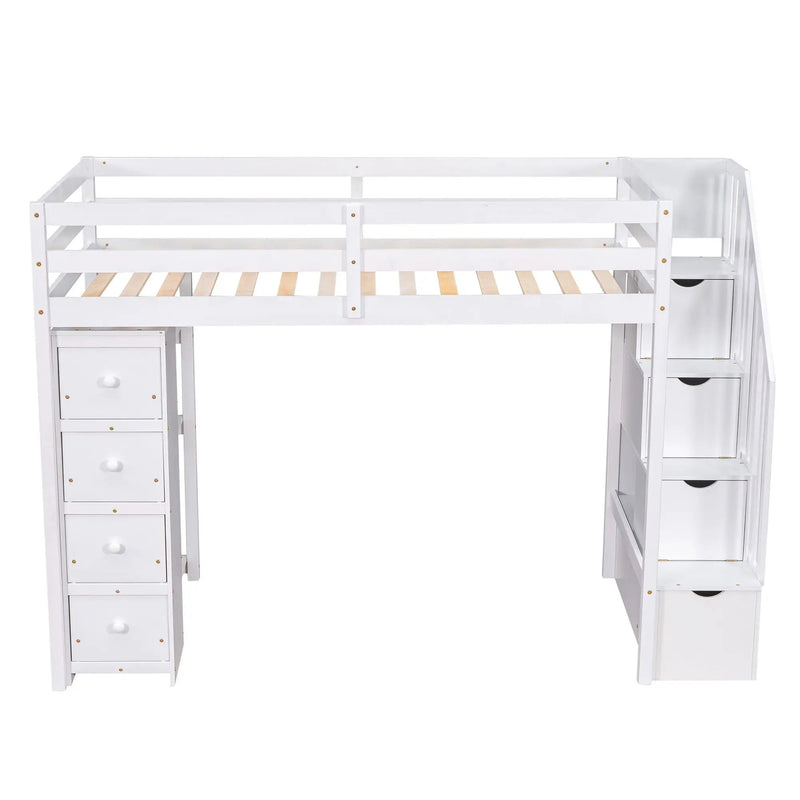 Loft Bed With Storage Drawers And Stairs With Shelves