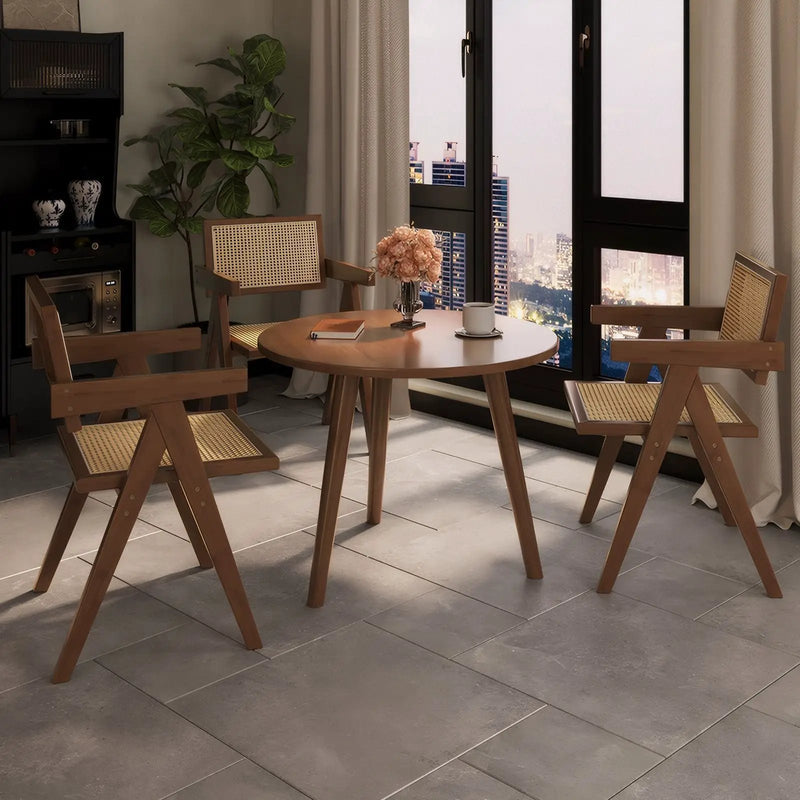 Modern Mid Century Dining Chairs (Set of 2), Rattan Accent Chairs, Comfy Armchairs, Outdoor Wood Chairs With Armrest - Walnut by Unique Piece Furniture