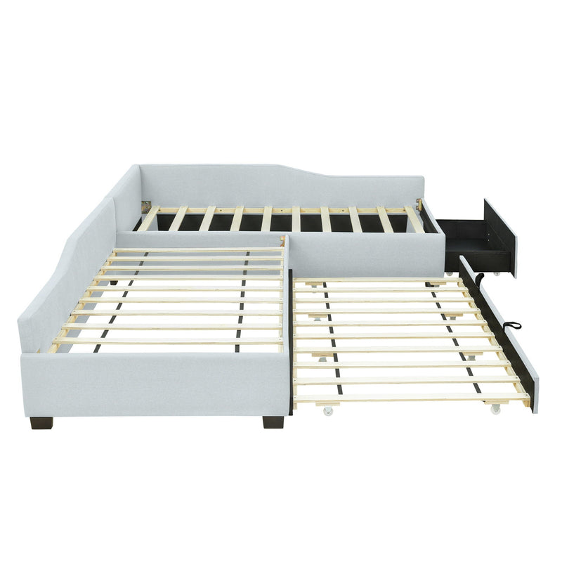 Upholstered Double Daybed With Trundle And Drawer