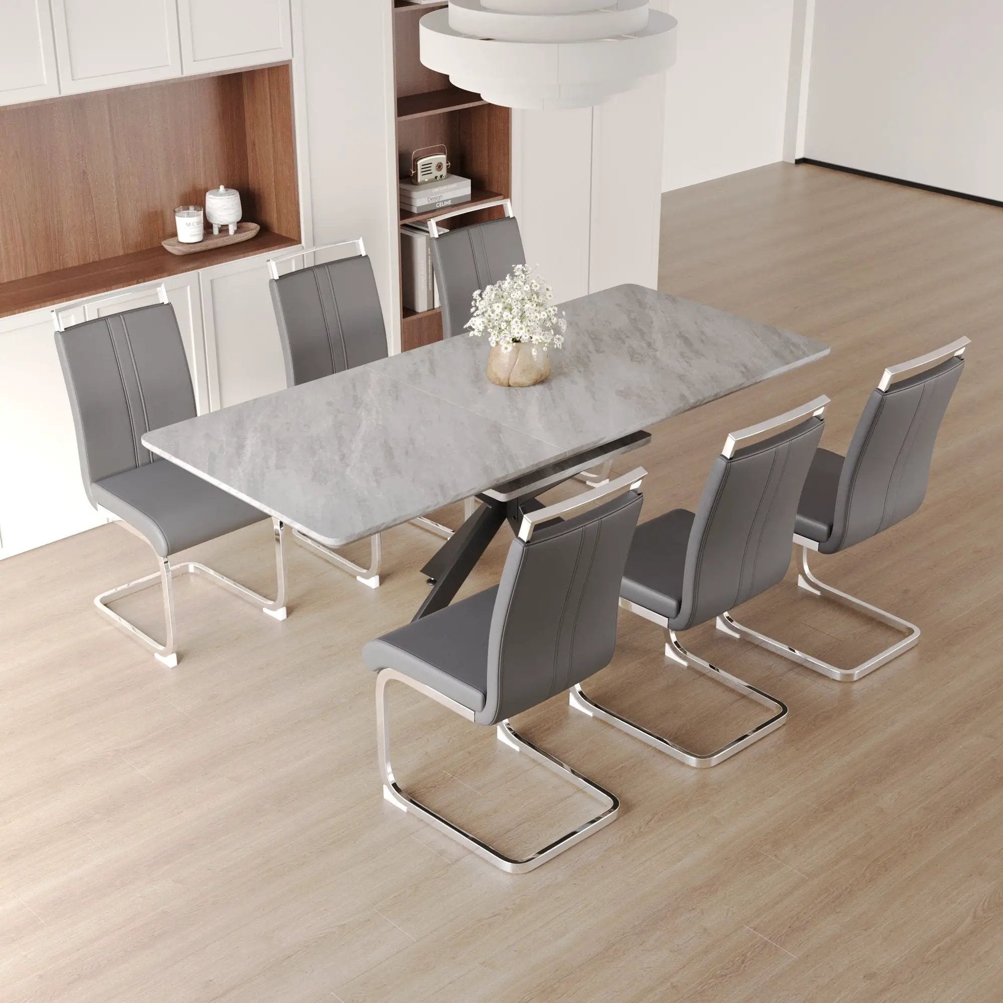 Modern Extendable Dining Table Set With Soft Padded Armless Chairs by Unique Piece Furniture