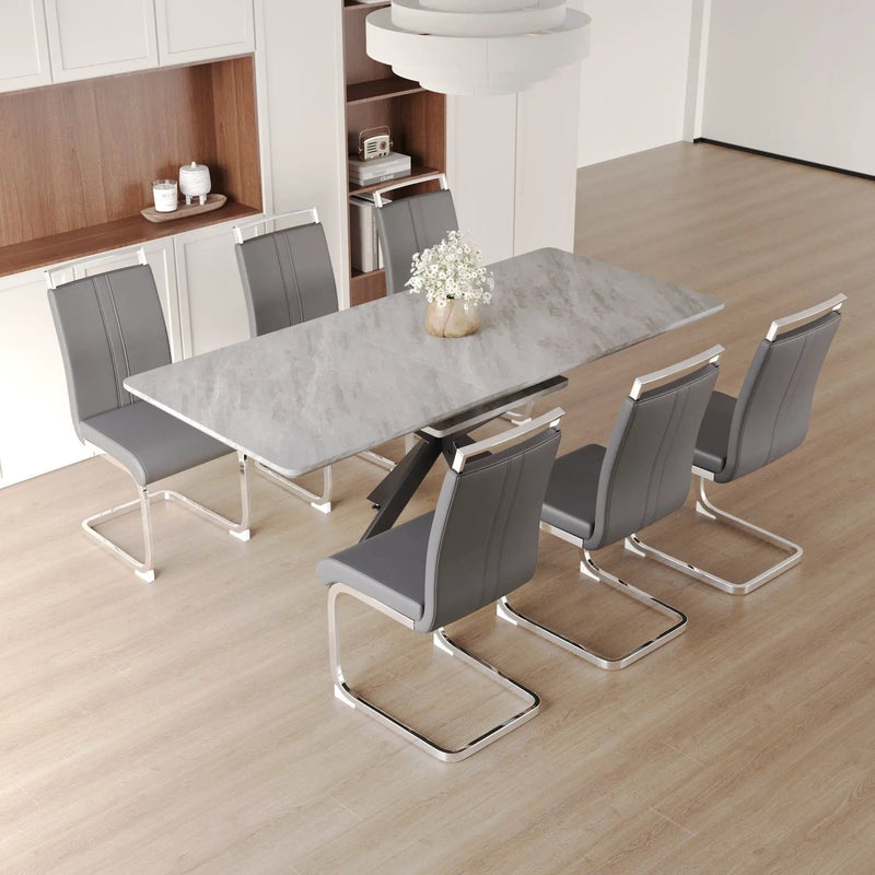 Modern Extendable Dining Table Set With Soft Padded Armless Chairs by Unique Piece Furniture
