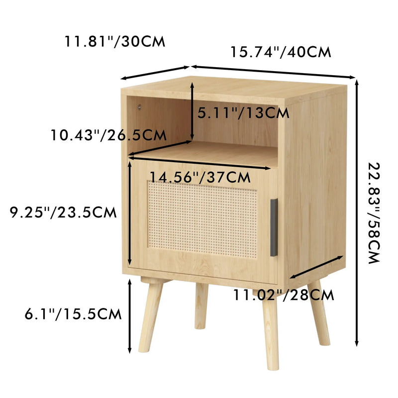 Nightstand Side Table with Door and Open Shelf for Bedroom - Oak by HouseOfZazla