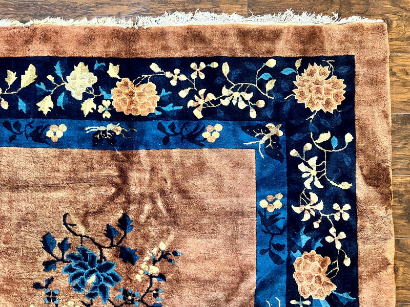 Antique Chinese Wool Rug 9x12, Large Peking Carpet, Handmade, Nichols Rug by Jewel Rugs