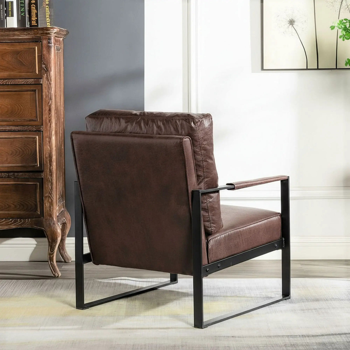 Classic Mid Century Modern Accent Chair With Durable Square Metal Frame, Armchair by HouseOfZazla
