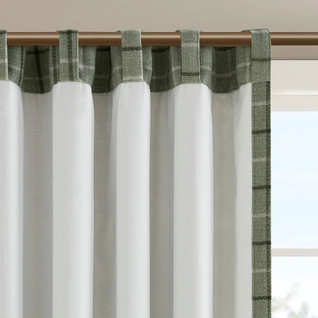 Plaid Rod Pocket and Back Tab Curtain Panel with Fleece Lining Green 50x84 by HouseOfZazla