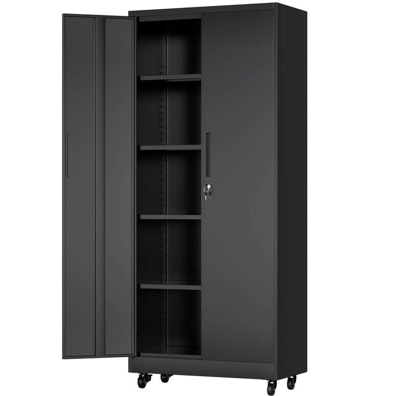 Heavy Duty Rolling Cabinet With Lock, Garage Storage Cabinet, 4 Adjustable Shelves For Tool Organization