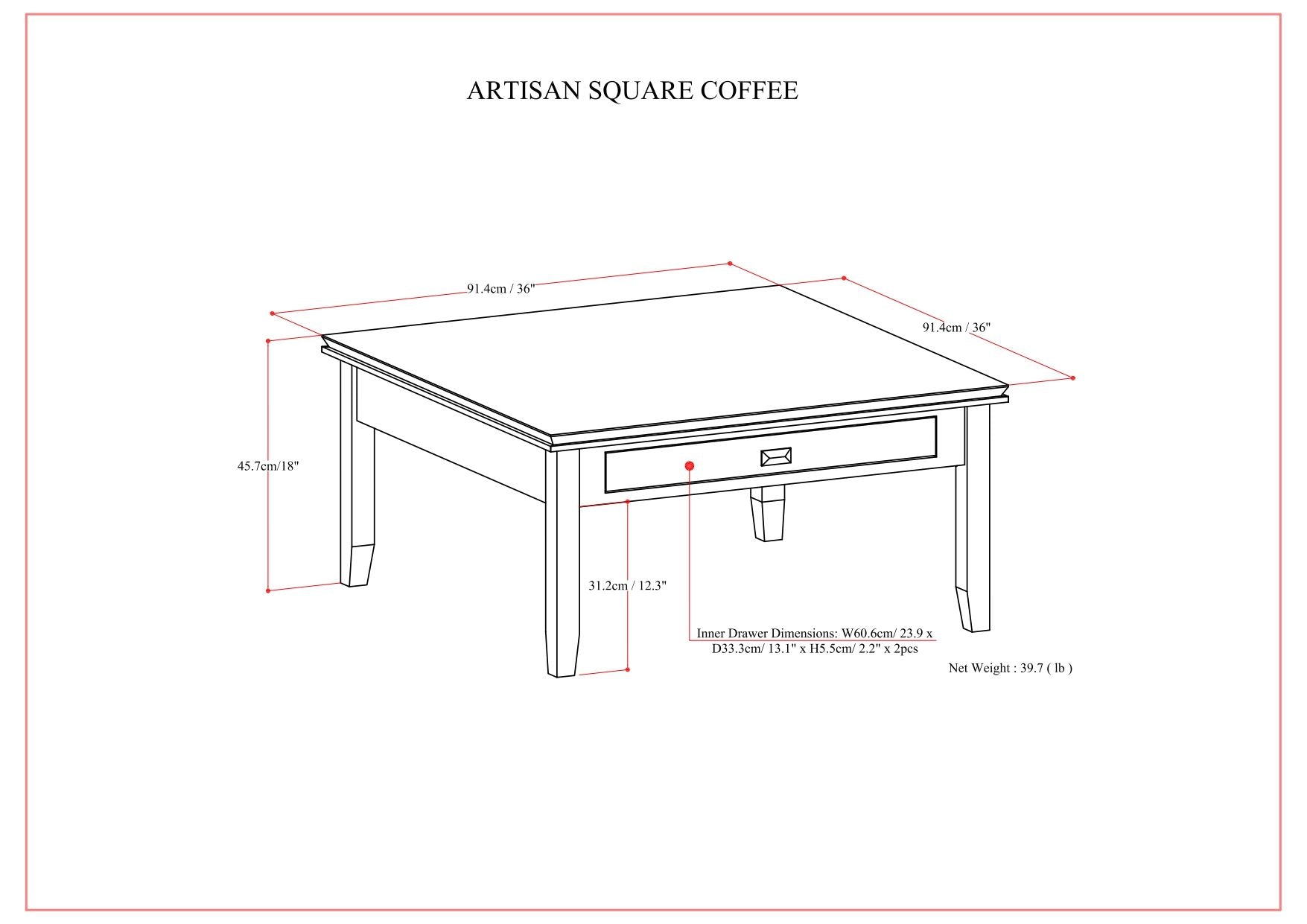 Artisan - Square Coffee Table - Russet Brown by HouseOfZazla