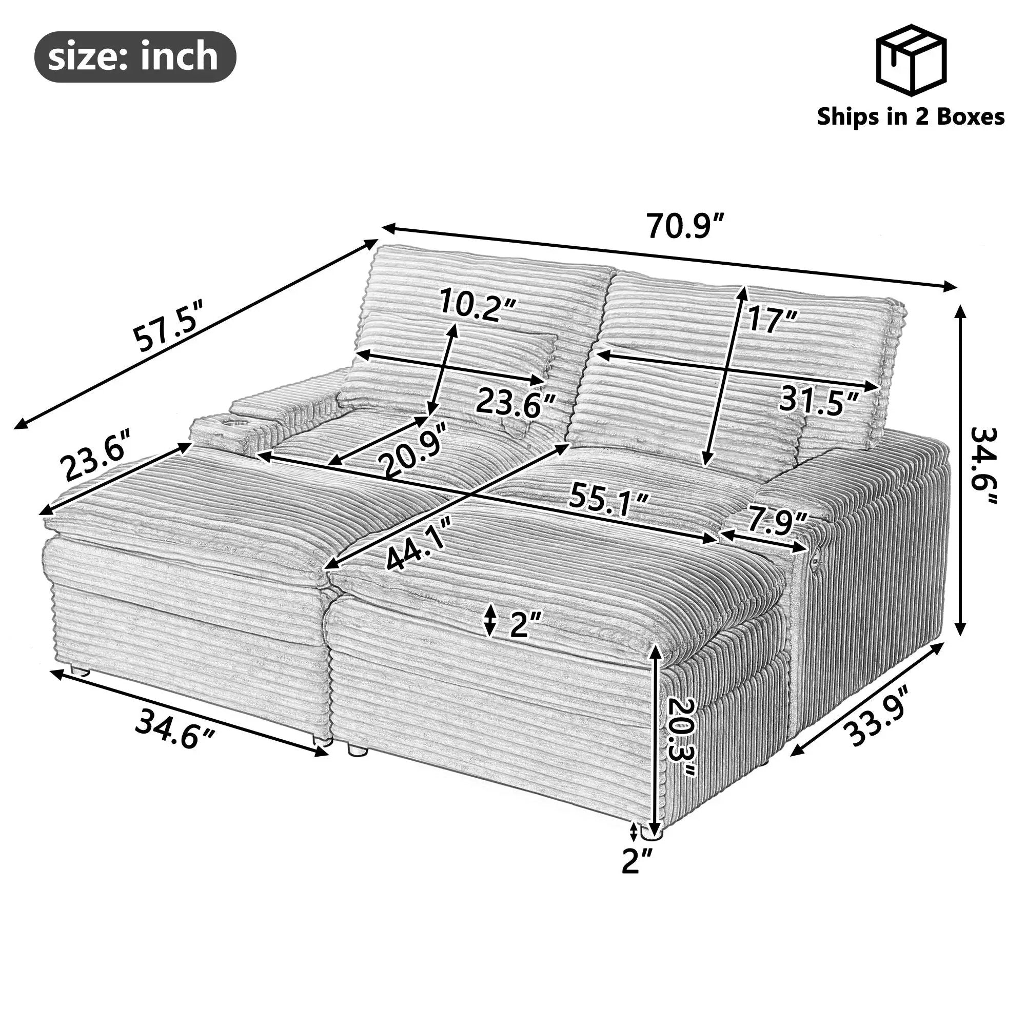 Convertible Loveseat Sofa With Storage, USB Ports, Cup Holders by HouseOfZazla