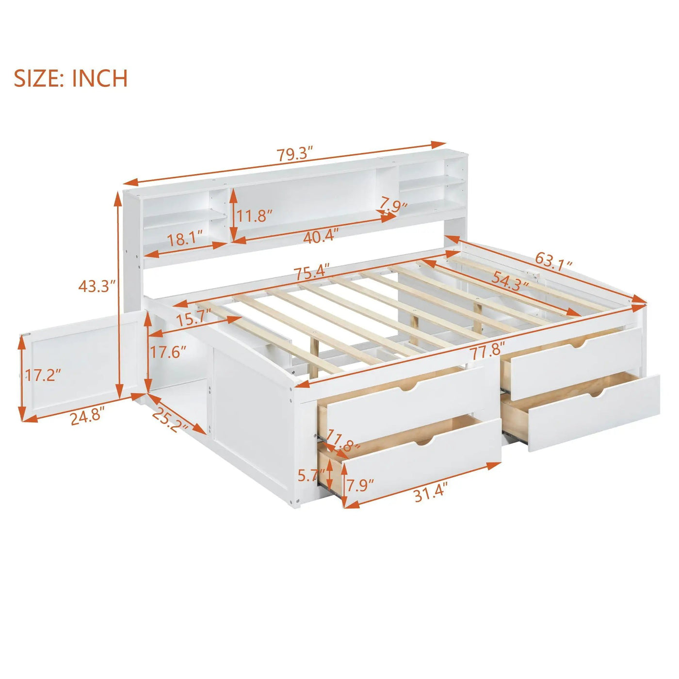Daybed With 2 Bedside Cabinets, Upper Shelves And 4 Drawers by Unique Piece Furniture
