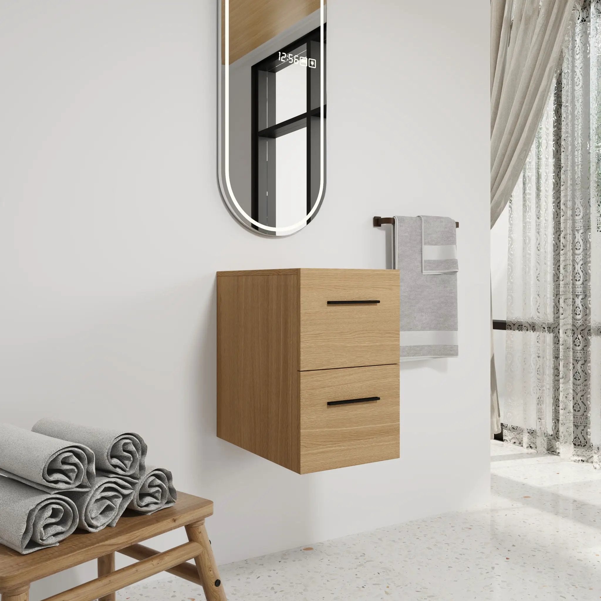 Floating Bathroom Vanity Drawer Base, Wall Mounted Storage With 2 Drawers - Light Oak by Unique Piece Furniture