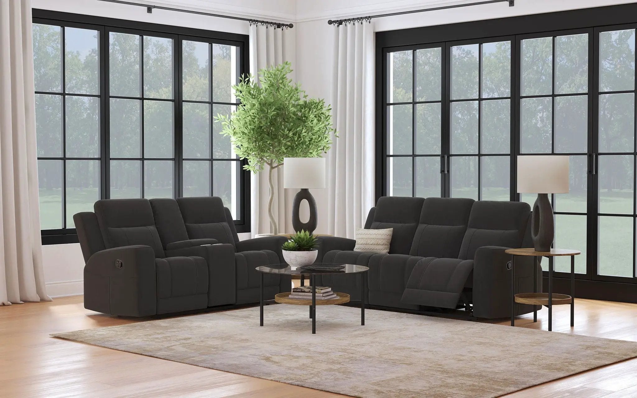 Brentwood 2-piece Upholstered Reclining Sofa Set Charcoal by Unique Piece Furniture