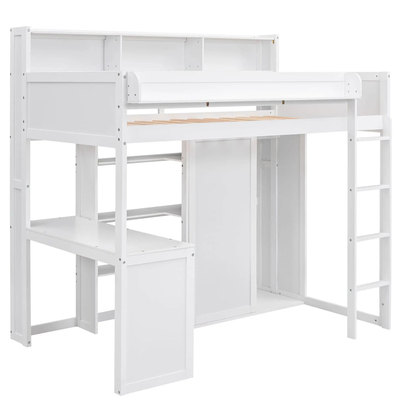 Loft Bed With Built In Desk, Storage Shelves, And Wardrobe by HouseOfZazla