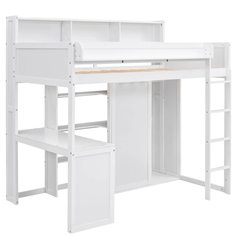 Loft Bed With Built In Desk, Storage Shelves, And Wardrobe by HouseOfZazla