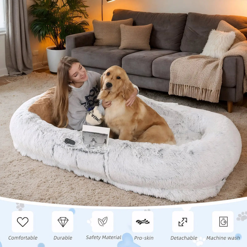 Human Dog Bed with Washable Faux Fur and Orthopedic Support by HouseOfZazla