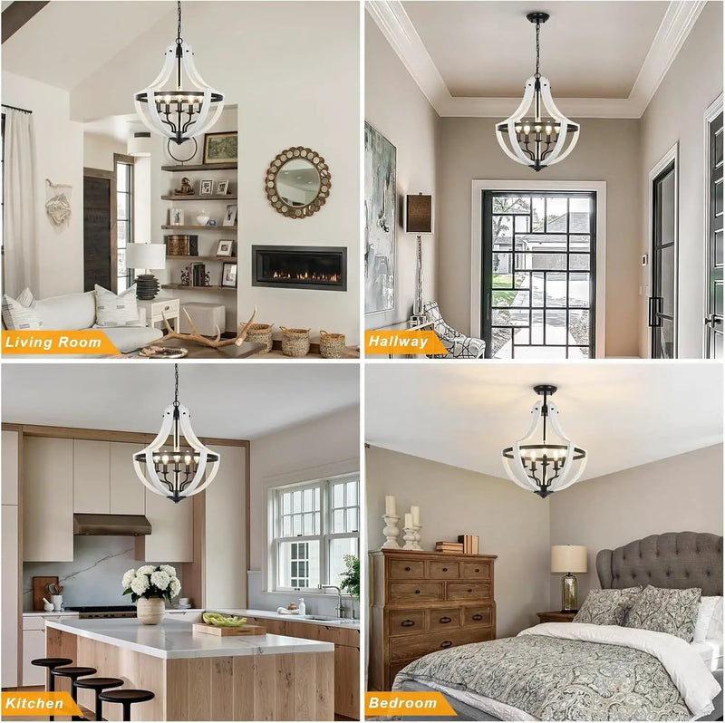 5-Light Convertible White Wood Farmhouse Chandelier by HouseOfZazla