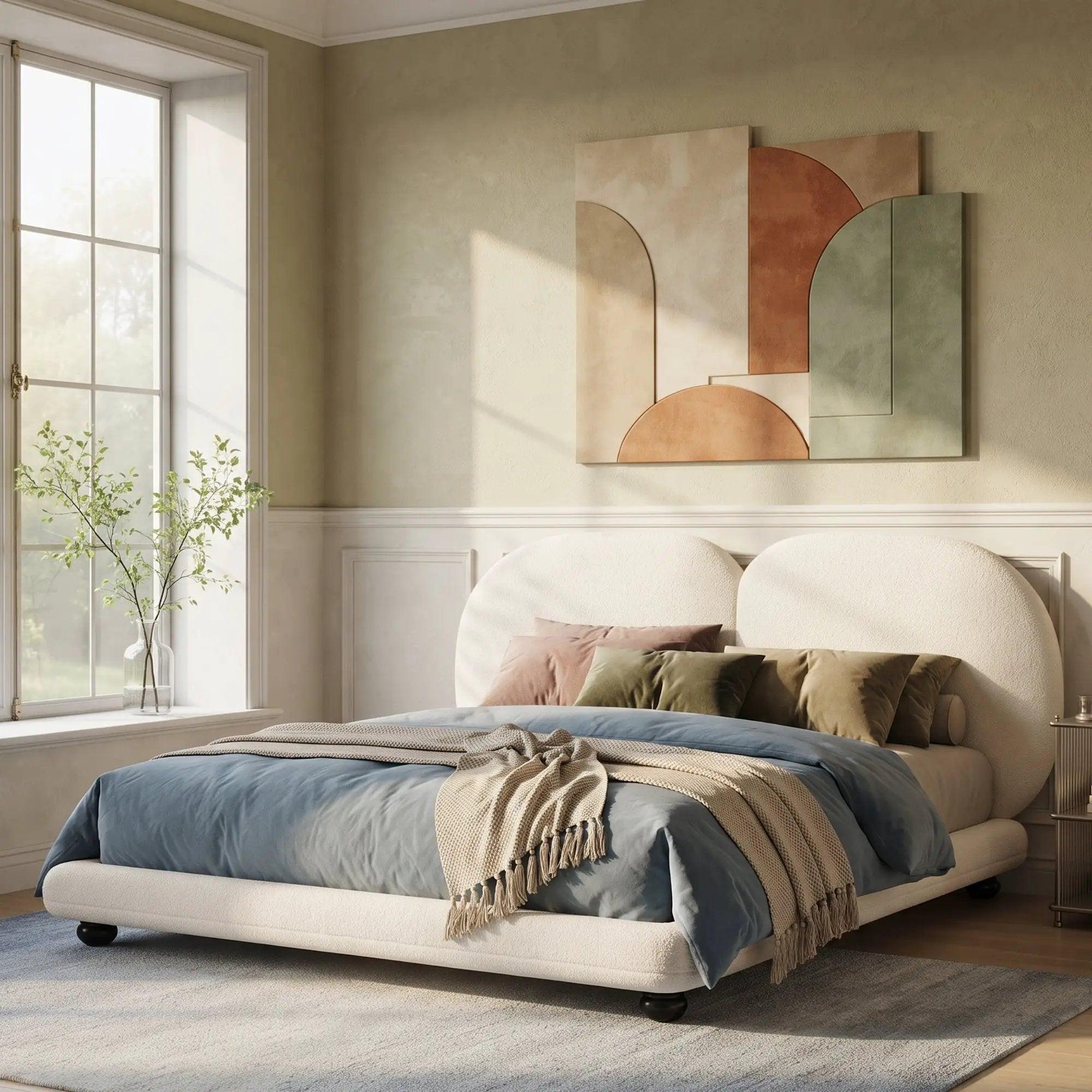 Extra Thick Upholstered Platform Bed Frame with Luxury Split Headboard by HouseOfZazla