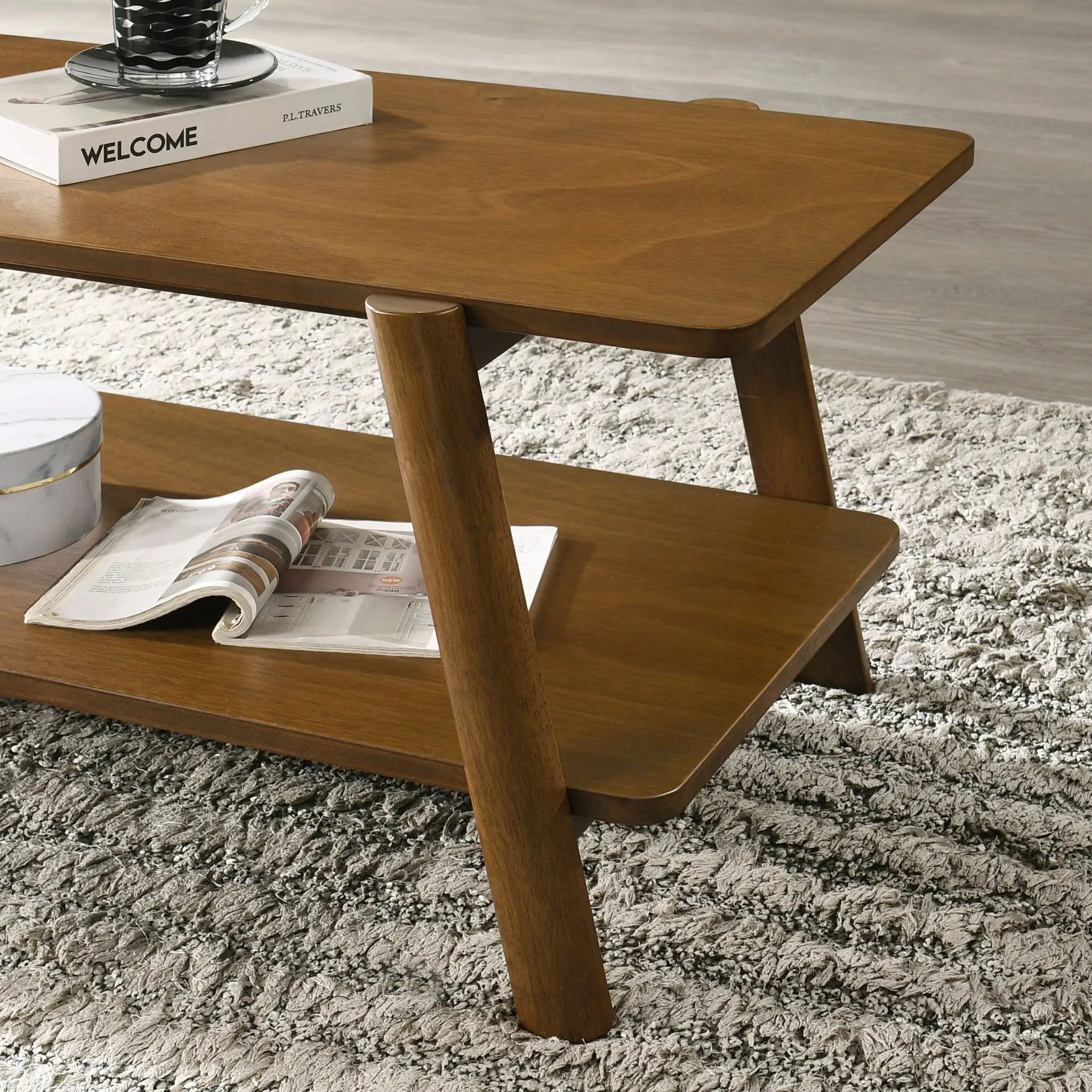 Metz - Mid-Century Modern Wood Shelf 3 Piece Coffee Table Set - Walnut by Unique Piece Furniture