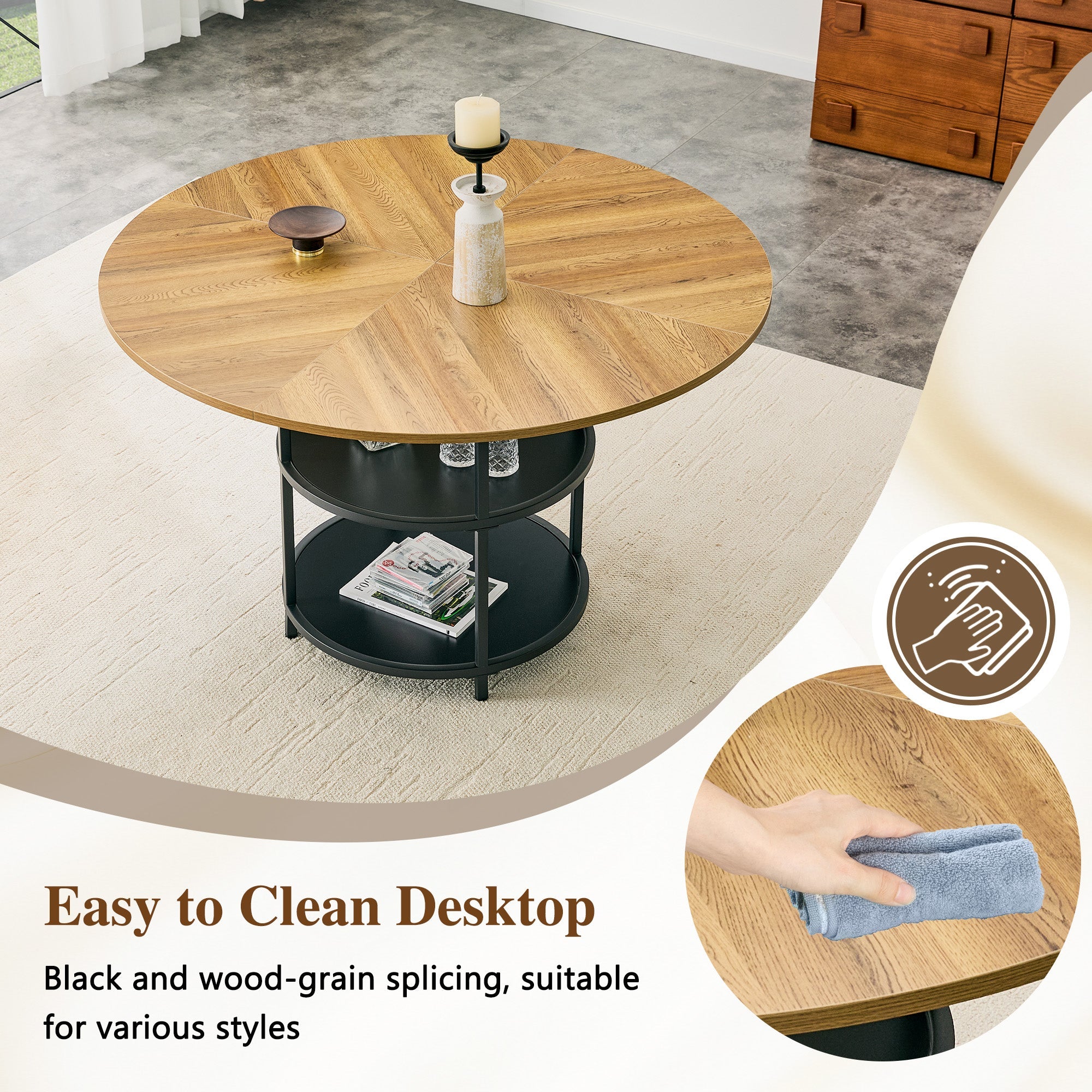 47.3-Inch Diameter Modern Splicing Circular Dining Table by HouseOfZazla