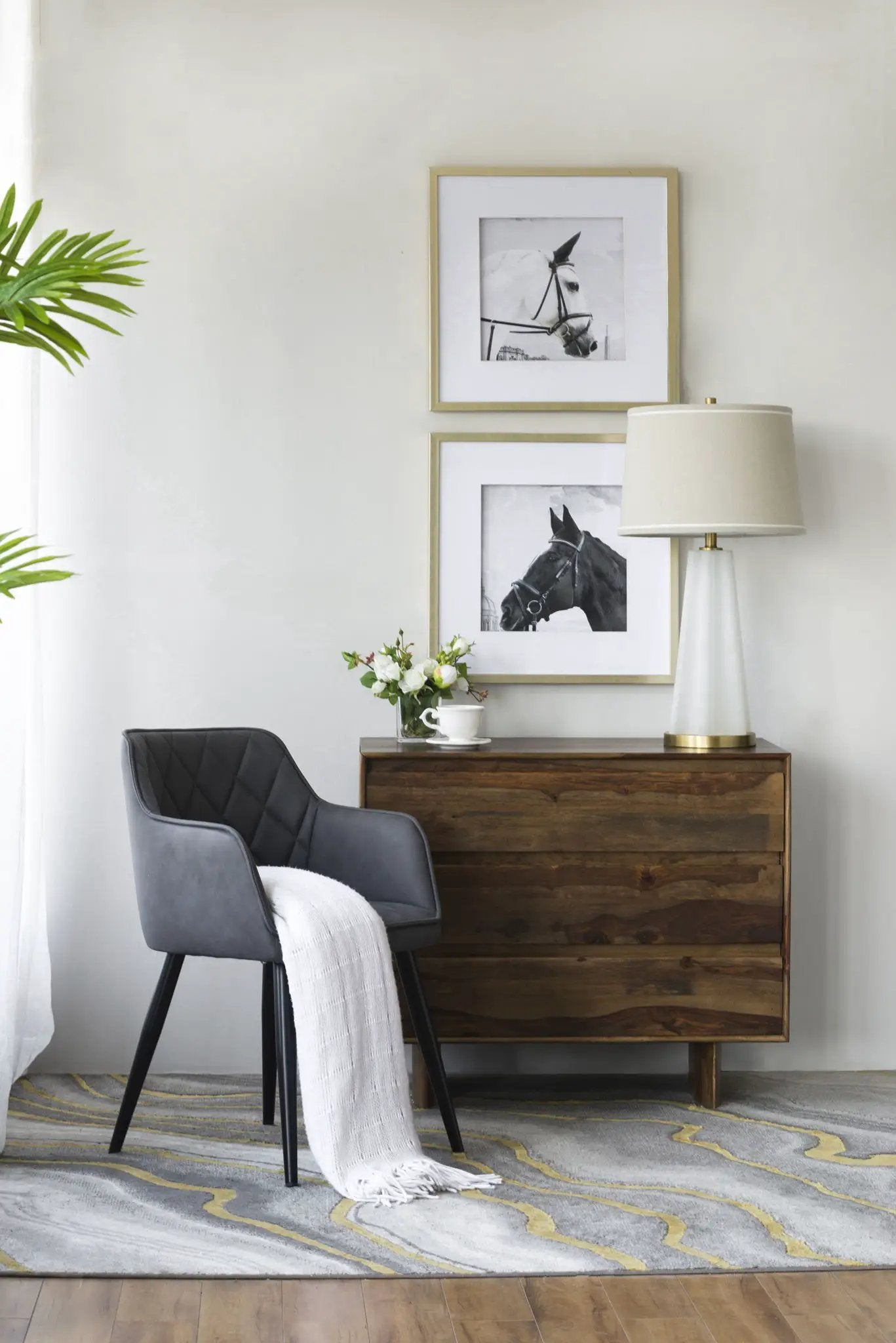 Wall Art Horse Animal Printing, Wall Decor Accent (Set of 2) - Golden / White by HouseOfZazla
