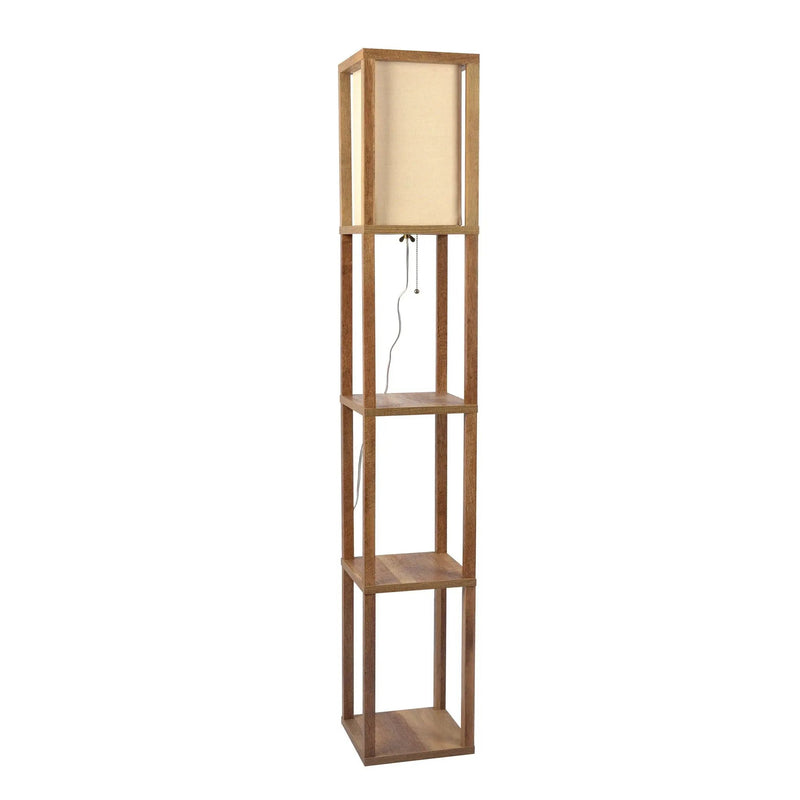 Pinnacle - Shelf Floor Lamp For Bedroom / Living Room, Long Shade - Natural Wood / White by Unique Piece Furniture