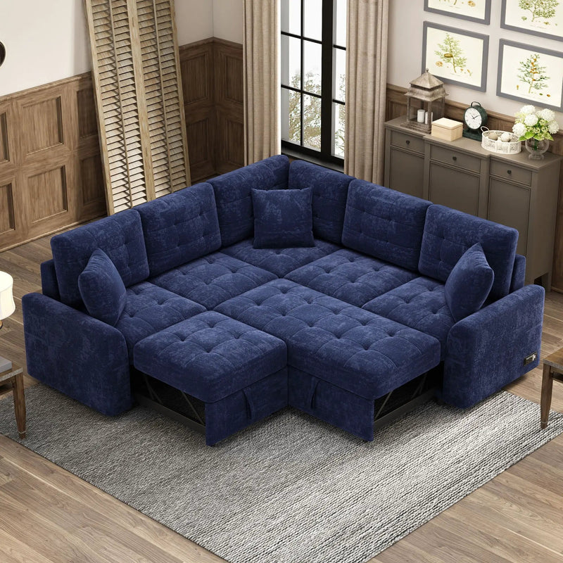 L-Shape Sofa Bed Pull-Out Sleeper Sofa With Wheels, USB Ports, Power Sockets For Living Room by HouseOfZazla