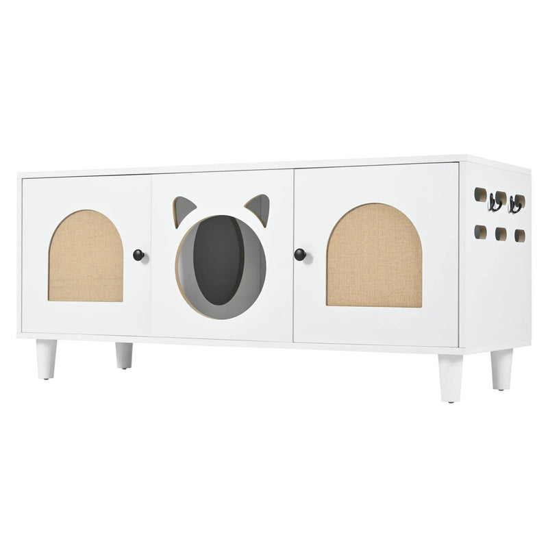 Furniture Style Cat Cabinet Cat Litter Box With Sisal Scratching Door - Cream White by HouseOfZazla